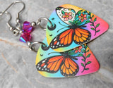 Monarch Butterfly Guitar Pick Earrings with Fuchsia ABx2 Swarovski Crystals