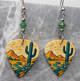 Desert Cactus Guitar Pick Earrings with Green Swarovski Crystals