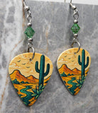 Desert Cactus Guitar Pick Earrings with Green Swarovski Crystals