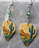 Desert Cactus Guitar Pick Earrings with Green Swarovski Crystals