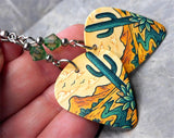Desert Cactus Guitar Pick Earrings with Green Swarovski Crystals