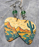 Desert Cactus Guitar Pick Earrings with Green Swarovski Crystals