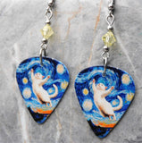 Kitty Starry Night Guitar Pick Earrings with Yellow Swarovski Crystals