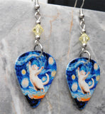 Kitty Starry Night Guitar Pick Earrings with Yellow Swarovski Crystals