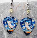 Kitty Starry Night Guitar Pick Earrings with Yellow Swarovski Crystals