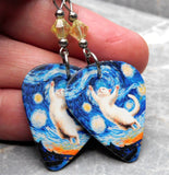 Kitty Starry Night Guitar Pick Earrings with Yellow Swarovski Crystals