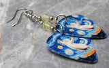Kitty Starry Night Guitar Pick Earrings with Yellow Swarovski Crystals