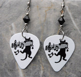 Black Cat on Sheet Music Guitar Pick Earrings with Black Swarovski Crystals