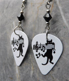 Black Cat on Sheet Music Guitar Pick Earrings with Black Swarovski Crystals