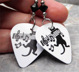 Black Cat on Sheet Music Guitar Pick Earrings with Black Swarovski Crystals