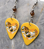 Cats in a Heart Guitar Pick Earrings with Brown Swarovski Crystals