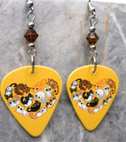 Cats in a Heart Guitar Pick Earrings with Brown Swarovski Crystals
