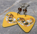Cats in a Heart Guitar Pick Earrings with Brown Swarovski Crystals