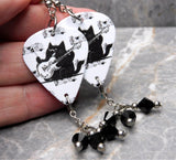 Guitar Playing Black Cat With Some Sheet Music Guitar Pick Earrings with Black Swarovski Crystal Dangles
