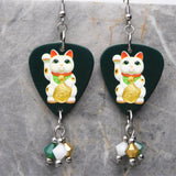 Lucky Cat Guitar Pick Earrings with Swarovski Crystal Dangles