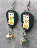 Lucky Cat Guitar Pick Earrings with Swarovski Crystal Dangles