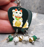 Lucky Cat Guitar Pick Earrings with Swarovski Crystal Dangles