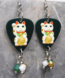 Lucky Cat Guitar Pick Earrings with Swarovski Crystal Dangles