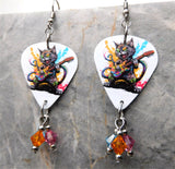 Black Cat Playing Electric Guitar Color Splat Guitar Pick Earrings with Swarovski Crystal Dangles