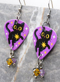 Black Cat with Tings and Bling Guitar Pick Earrings with Swarovski Crystal Dangles