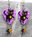 Black Cat with Tings and Bling Guitar Pick Earrings with Swarovski Crystal Dangles