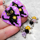 Black Cat with Tings and Bling Guitar Pick Earrings with Swarovski Crystal Dangles