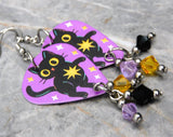 Black Cat with Tings and Bling Guitar Pick Earrings with Swarovski Crystal Dangles