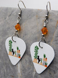 Black Cat with Cactus and Other Houseplants Guitar Pick Earrings with Orange Swarovski Crystals