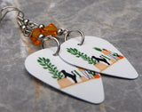 Black Cat with Cactus and Other Houseplants Guitar Pick Earrings with Orange Swarovski Crystals