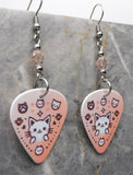Kitty Faces Guitar Pick Earrings with Peach Swarovski Crystals