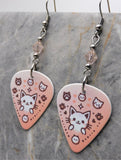 Kitty Faces Guitar Pick Earrings with Peach Swarovski Crystals