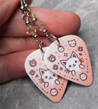Kitty Faces Guitar Pick Earrings with Peach Swarovski Crystals