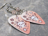 Kitty Faces Guitar Pick Earrings with Peach Swarovski Crystals