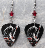 American Flag Kitty Guitar Pick Earrings with Red Swarovski Crystals