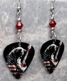 American Flag Kitty Guitar Pick Earrings with Red Swarovski Crystals