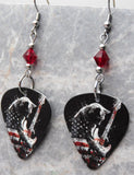 American Flag Kitty Guitar Pick Earrings with Red Swarovski Crystals