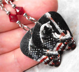 American Flag Kitty Guitar Pick Earrings with Red Swarovski Crystals