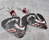 American Flag Kitty Guitar Pick Earrings with Red Swarovski Crystals