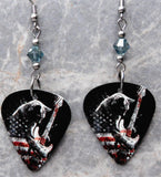 American Flag Kitty Guitar Pick Earrings with Blue Swarovski Crystals