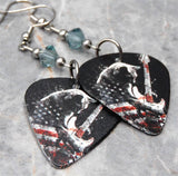 American Flag Kitty Guitar Pick Earrings with Blue Swarovski Crystals