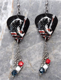 American Flag Kitty Guitar Pick Earrings with Swarovski Crystals Dangles