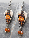 Grumpy Orange Halloween Cat Guitar Pick Earrings with Orange Swarovski Crystal Dangles