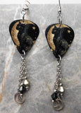 Celestial Themed Black Cat Guitar Pick Earrings with Moon and Star Charms and Swarovski Crystals