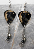 Celestial Themed Black Cat Guitar Pick Earrings with Moon and Star Charms and Swarovski Crystals