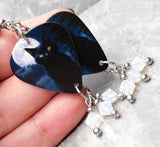 Black Cat in Front of a Full Moon Guitar Pick Earrings with White Opal Swarovski Crystal Dangles