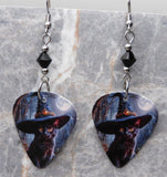 Black Cat in a Witch's Hat Guitar Pick Earrings with Black Swarovski Crystals