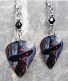 Black Cat in a Witch's Hat Guitar Pick Earrings with Black Swarovski Crystals