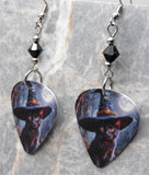 Black Cat in a Witch's Hat Guitar Pick Earrings with Black Swarovski Crystals