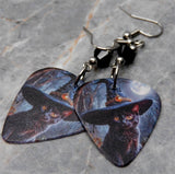 Black Cat in a Witch's Hat Guitar Pick Earrings with Black Swarovski Crystals
