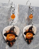 Grumpy Orange Halloween Cat Guitar Pick Earrings with Orange Swarovski Crystals